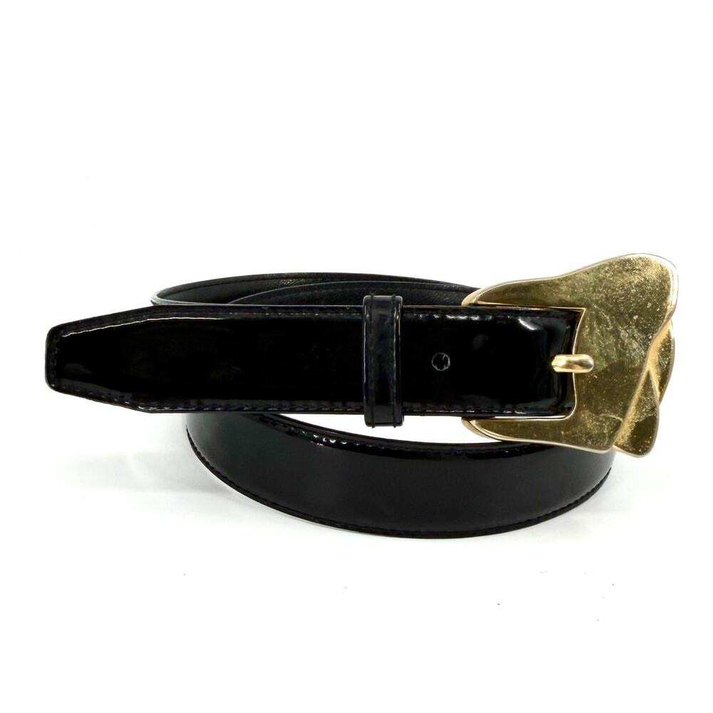 Vintage 90s Magid Black Patent Leather Statement Buckle Belt